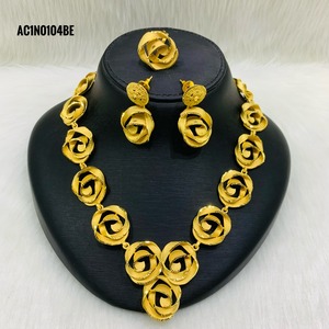 Luxury African Wedding Jewelry Set Gold Plated Rose Design <b>Charm</b> Necklace Earrings Ring for Women Fashion Necklace - Product Image 4