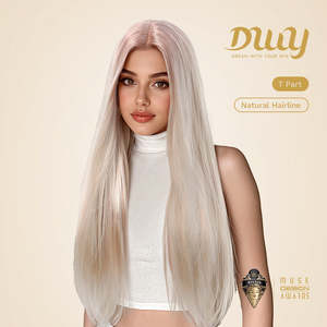 LIQUIDACIÓN: Peluca Sintética Aisha-DWY con Parte Frontal de Encaje sin Pegamento para Mujer, 28 Pulgadas de Largo, Color Rubio Rosado, Encaje Transparente - Product Image 2