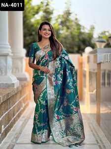 Vêtements ethniques traditionnels indiens Saree en soie Banarasi doux Zari tissage Meenakari Touchup Design frontière pour mariage-Leranath - Product Image 4