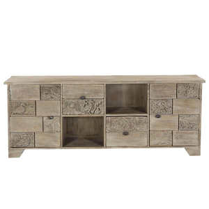 Fabriqué à la main réglable 72 pouces en bois de teck massif rustique modulaire Console multimédia buffet sculpté détails ferme meuble TV salon - Product Image 3