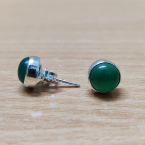 2.4 Grams Green Onyx <b>Stud</b> <b>Earrings</b> Bezel <b>Set</b> Ball Pattern Emerald Cut Diamond Rose Gold Amethyst Emerald Pearl Gold Main - Product Image 1
