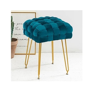 เก้าอี้บาร์ออตโตมันแบบโบราณพร้อมท็อปกำมะหยี่สีดำพร้อมแท่นวางแป้งมินิ - Product Image 2