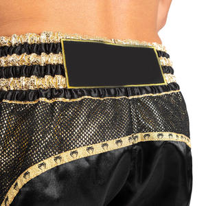 Pantalones Cortos de Muay Thai Negros Personalizados de Alta Calidad, 100% Poliéster, con Logotipo Bordado, Tallas Grandes, Ropa de Artes Marciales - Product Image 4