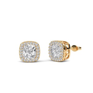 Pendientes de diamante fino con corte cojín y halo simple, 0.60 ct, diamante cultivado en laboratorio en platino, para novias, bodas, compromisos y fiestas. - Product Image 3