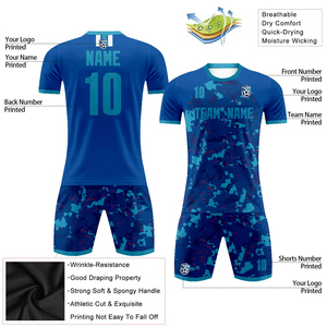 Nueva impresión sublimación rojo amarillo verde azul blanco juego de fútbol equipo uniforme traje Jersey conjuntos 100% poliéster ligero - Product Image 3