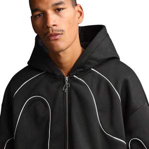 Sweat à capuche oversize en coton mélangé, finition délavée, polaire mi-lourd, passepoil contrasté, manches longues, fermeture éclair - Product Image 3