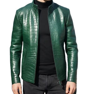 Veste en cuir de vachette plaqué crocodile à la mode pour hommes, vêtements décontractés d'extérieur pour l'hiver - Product Image 1