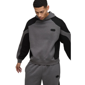 ชุดวอร์มผ้าฟลีซสีเทาดำสำหรับผู้ชายมีฮู้ดและกางเกงวิ่งใส่สบายเสื้อผ้าสองชิ้นสำหรับฤดูหนาวสมัยใหม่ - Product Image 3