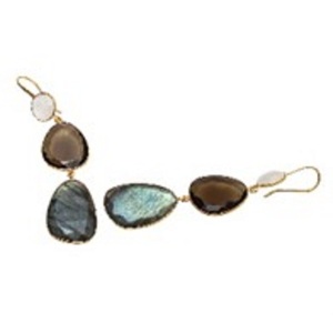 Pendientes de plata de ley 925 con forma de pera, labradorita, cuarzo ahumado y Calcedonia lechosa, novedad - Product Image 1