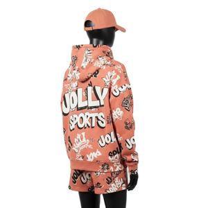 Ensemble sweat à capuche et short pour femme en molleton de coton, couleur pêche, imprimé logo sur toute la surface, 100 % coton - Product Image 5