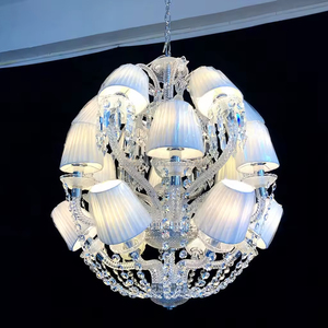 Lustre traditionnel vintage en cristal taillé rond avec abat-jour en tissu, idéal pour les grands halls et les grands foyers, élégance <span class=keywords><strong>Baccarat</strong></span> - Product Image 1