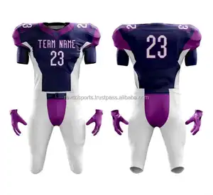 定制升华黑紫色配白色加厚裤美式足球服套装青年队美式足球服套装