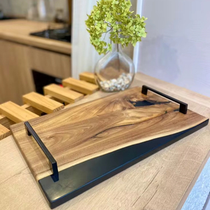 Bandeja de servicio de resina de madera rectangular con asas de metal bandeja de plato de servicio de aperitivos dividida de madera bandeja de bambú que sirve restaurante - Product Image 1