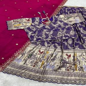 VASTRA COTTAGE Beautiful Paithani <b>Silk</b> Lehenga Choli Stitched Embroidery Sequins Cutwork Lace Blouse Chinnon <b>Silk</b> Dupatta - Product Image 1