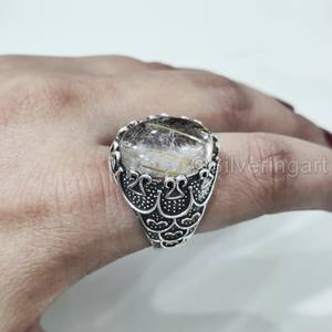 Grossiste Bague pour hommes Bague en argent sterling 925 avec quartz rutile doré naturel et pierre de naissance d'avril Bijoux vintage arabes - Product Image 3