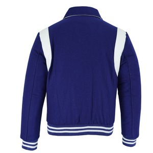 2025 OEM Silo-Sports Hot Blue Fleece <b>Heated</b> Windproof Eco-Friendly Varsity Letterman <b>Jacket</b> Men's White Leather Strips <b>Jackets</b> - Product Image 6