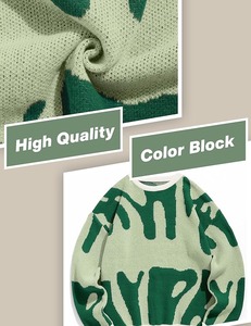 Green Patchwork <b>Button</b> Winter <b>Cardigan</b> Knit Sweater Unisex Oversized Pullover Cozy Aesthetic Streetwear Polyester/Cotton - Product Image 4
