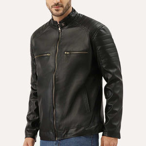 Veste de motard en cuir pour hommes de haute qualité col montant avant vente en gros vêtements de rue d'hiver fermeture éclair Styles OEM/ODM Service personnalisé - Product Image 2