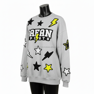 <b>Women</b> Oversize Sweatshirt 320GSM <b>Fleece</b> <b>Grey</b> with Black White Yellow Embroidery CustomLogo Patchwork <b>Women</b> breathable Sweatshirt - Product Image 4