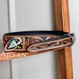 Real Handmade Western Style Multi Beaded Leather Luxury Dog Collar Genuine Leather <b>Padded</b> Durable Adjustable Custom Pet Collar - Product Image 1