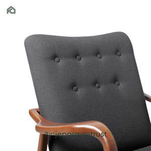 Sillón de Estilo Mid-Century, Diseño Confortable, Estructura de Madera de Teca, Tapicería de Lino, Mueble Versátil para Comedor, Dormitorio y Sala de Estar - Product Image 5