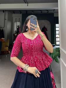 Exclusive Beautiful Lehenga Choli Cotton Plain With <b>Gota</b> Patti With Blouse Bandhej Print Manufacturer From Surat For Sale - Product Image 2