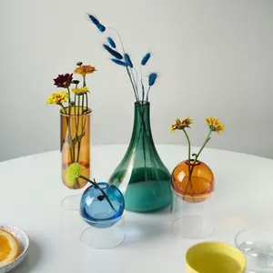 colourful design hot sale mouth blown glass terrarium fish flower vase