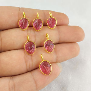 Pendentif en pierre précieuse sculptée en forme de feuille de Quartz, en argent Sterling 925, Vermeil doré, réglage de la lunette, pendentif à breloques en Tourmaline - Product Image 5