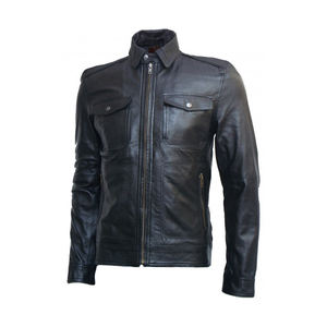 Veste en cuir pour homme, style streetwear, imperméable, à col montant, zippée, en toile enduite, mode urbaine d'hiver, personnalisée - Product Image 5