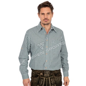 Camisa de tela de algodón 100% a cuadros para hombre de alta calidad, cuello redondo con cierre de botón de manga larga, etiqueta de cuello personalizada en el interior - Product Image 1