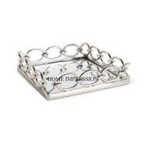 Aluminum Casted Silver Color Finishing Shiny Polished Attractive Look Frame Hotel & Restaurants Table Centerpiece <b>Mirror</b> <b>Tray</b> - Product Image 4