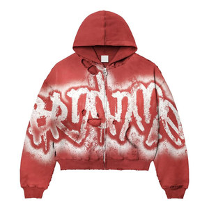 Sweat à capuche zippé style streetwear avec design graffiti et peinture spray audacieuse, design tendance, personnalisable avec n'importe quel logo - Product Image 3