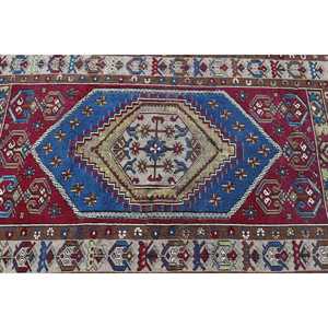 Tapis vintage 3,37 x 5,7 pieds, tapis d'inspiration turque, tapis en laine Ikat rouge - Product Image 5