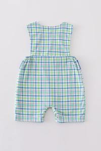 Mameluco Jonjon para bebé, personalizado, a cuadros azules, bordado de avión, algodón Spandex para niños pequeños, lavable, hecho en EE. UU., venta al por mayor - Product Image 6