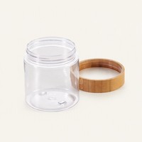 Toples plastik PET Frosted transparan 250g dengan tutup bambu sablon botol kosmetik injeksi dengan pompa penyemprot