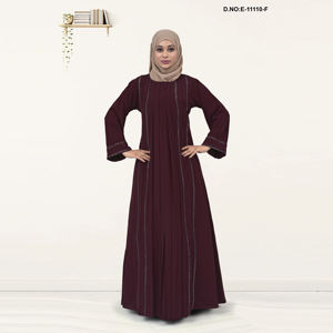 Abaya formelle classique en satin plissé, longueur au sol, écologique, pour femmes, avec broderie simple - Product Image 6