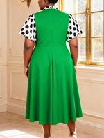 ADR060178 Robe décontractée pour femme, style patchwork, color block, à pois, ligne A, verte, pour l'été, usage quotidien