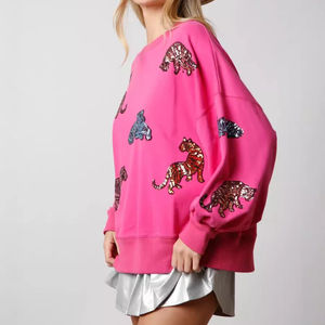 Nuevo logotipo personalizado impreso manga larga diseñado mujer sudadera Regular Fit cuello redondo Top traje de moda mujer sudadera - Product Image 5