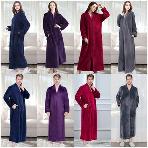 Peignoir de <span class=keywords><strong>nuit</strong></span> en flanelle <span class=keywords><strong>pour</strong></span> couple, automne-hiver, <span class=keywords><strong>pour</strong></span> <span class=keywords><strong>homme</strong></span> et <span class=keywords><strong>femme</strong></span>, grande taille, en polaire corail, avec fermeture éclair, robe de pyjama thermique, ODM Front - Product Image 6