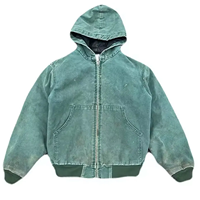 Veste de travail lourde délavée sur mesure avec fermeture éclair de veste à capuche de travailleur doublée vintage délavée