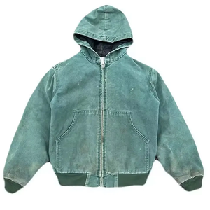 Veste de travail lourde délavée sur mesure avec fermeture éclair de veste à capuche de travailleur doublée vintage délavée - Product Image 4