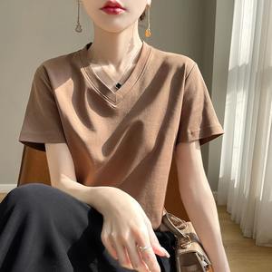 T-shirt blanc haut de gamme pour femme, col en V, été, 100% coton, manches courtes, coupe classique, écologique, séchage rapide, toile - Product Image 6