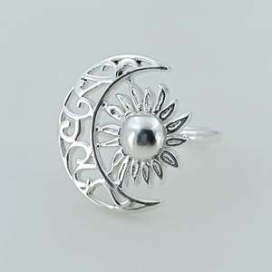 925 Sterling Silver Sun <b>Moon</b> <b>Ring</b> Handmade Boho Statement Jewelry Cut Pearl Perfect Birthday Gift for Her January Birthstone - Product Image 5