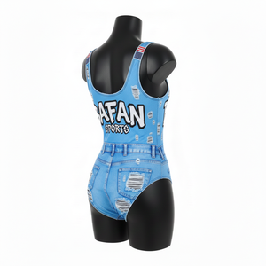 ชุดว่ายน้ำวันพีซสีน้ำเงิน ผ้าโพลีเอสเตอร์ผสมสแปนเด็กซ์ 220 GSM พรีเมียม พิมพ์ลายโลโก้แบบซับลิเมชั่น สำหรับผู้หญิง แบบสั่งทำ - Product Image 5