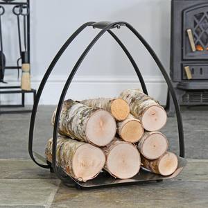 Support de rangement en bois en forme de triangle Double tuyau Design support de bois de chauffage enduit de poudre noire accessoire de jardin élégant - Product Image 3