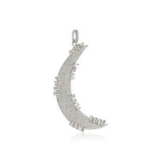 Sterling 925 Silver Pave Diamond Handmade Big Crescent <b>Moon</b> Baguette Diamond Fine Jewelry Wholesale - Product Image 4