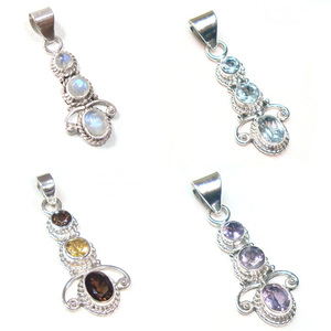 Colgante personalizable unisex de cuarzo ahumado natural y citrino, plata de ley 925 pura, hecho a mano, con tres piedras. - Product Image 3