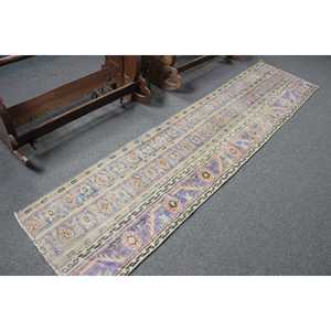 Alfombra Turca Vintage de 2.1x8.7 pies, Alfombra de Lana Azul con Diseño Floral - Product Image 2