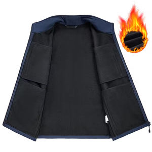 Adult <b>Men's</b> Winter Soft Shell Vest <b>Navy</b> Blue Color Stand Collar <b>Fleece</b> Lined Outdoor <b>Men's</b> Soft Shell Coat With Zipper Pocket - Product Image 3