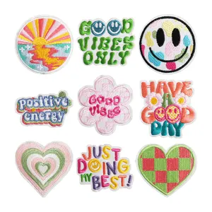 9 Pcs Inspirerende Geloof Positieve Energie Gepersonaliseerde Borduurwerk Patch Gat Gebroken Mode Anime Decoratie Patch